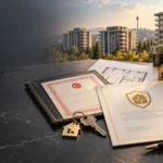 Tapuda DASK kontrolünü anlatan alıcı poliçesi, tapu evrakı ve ev anahtarı